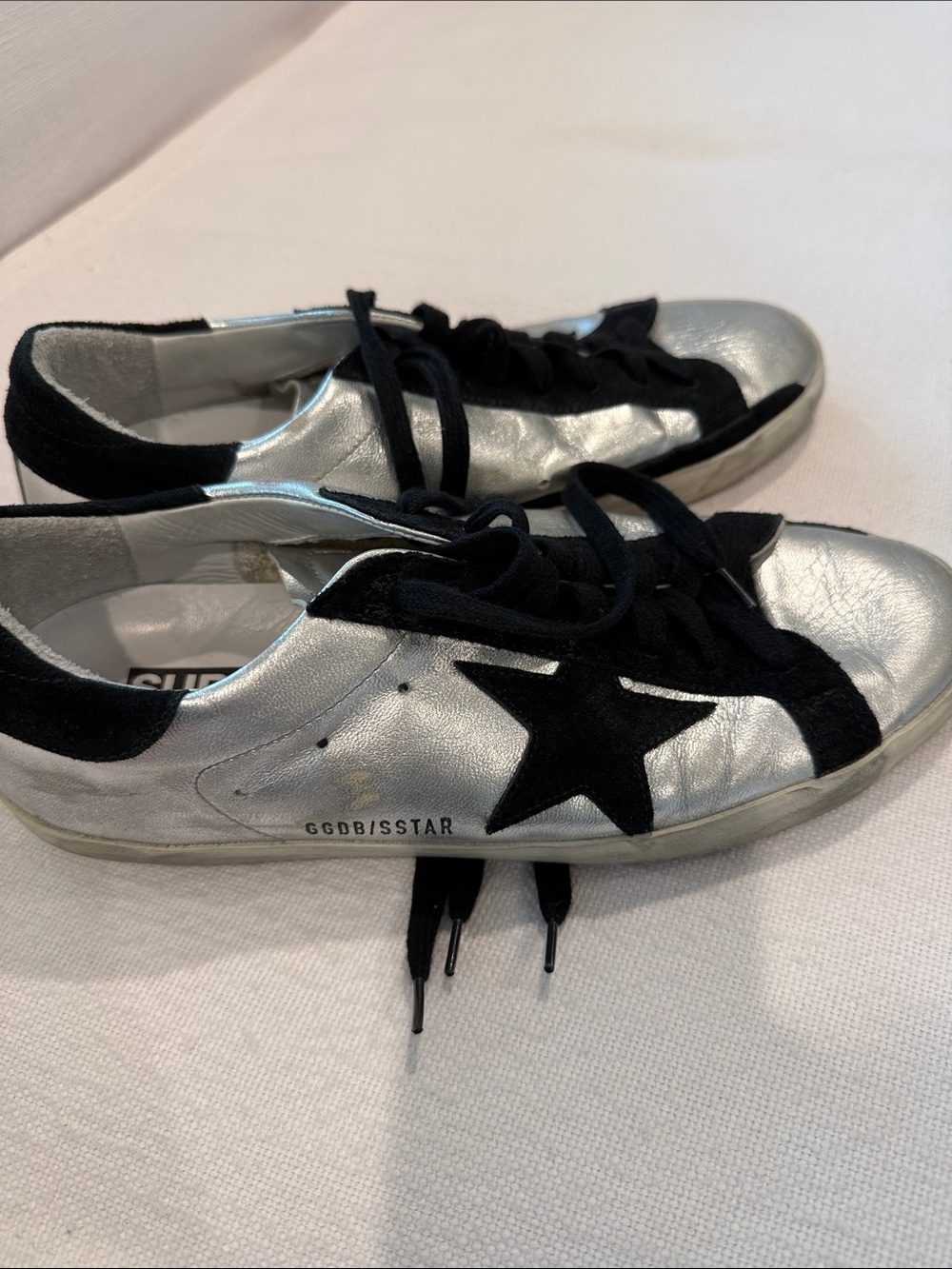 Golden Goose Silver Leather Low-Top Sneakers with Black Star
